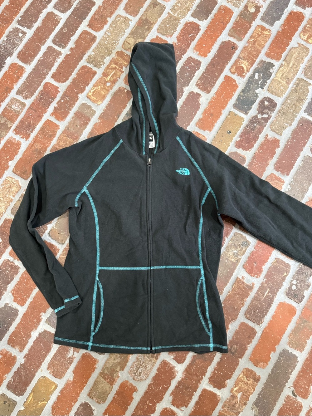 The North Face Black Fleece Jacket with Teal Contrast
